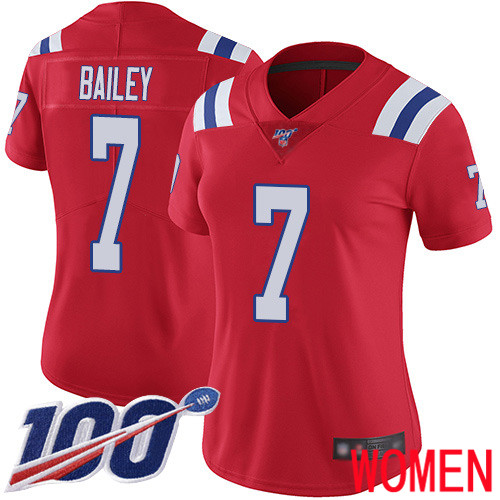 New England Patriots Football #7 Vapor Untouchable 100th Season Limited Red Women Jake Bailey Alternate NFL Jersey